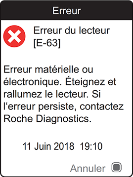 Un message d'erreur électronique ou informatique sur un appareil Roche CoaguChek